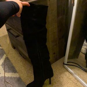 Over the knee suede ledger boots